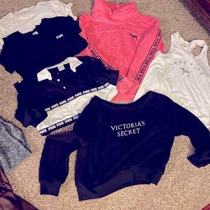 Pink & VS clothing. All tops are Pink brand. Victoria Sec crop sweater.